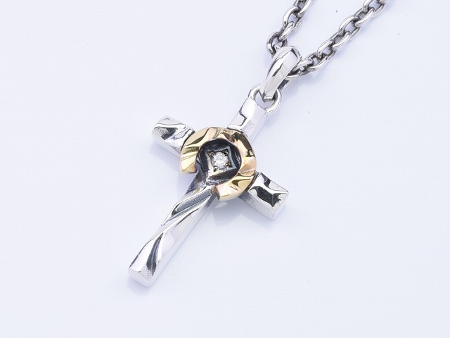 HORSE SHOE CROSS SMALL:with dia (K18コンビ)